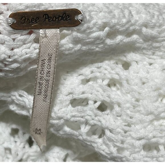 Free People Boomerang Sweater White Crochet 3/4 Sleeve Open Knit Size M Medium F - Picture 4 of 8